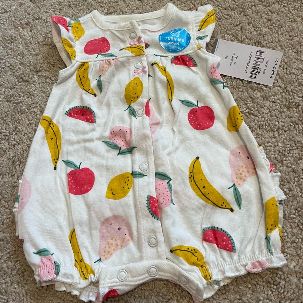 New with tags•Carter's•Fruit romper•Newborn